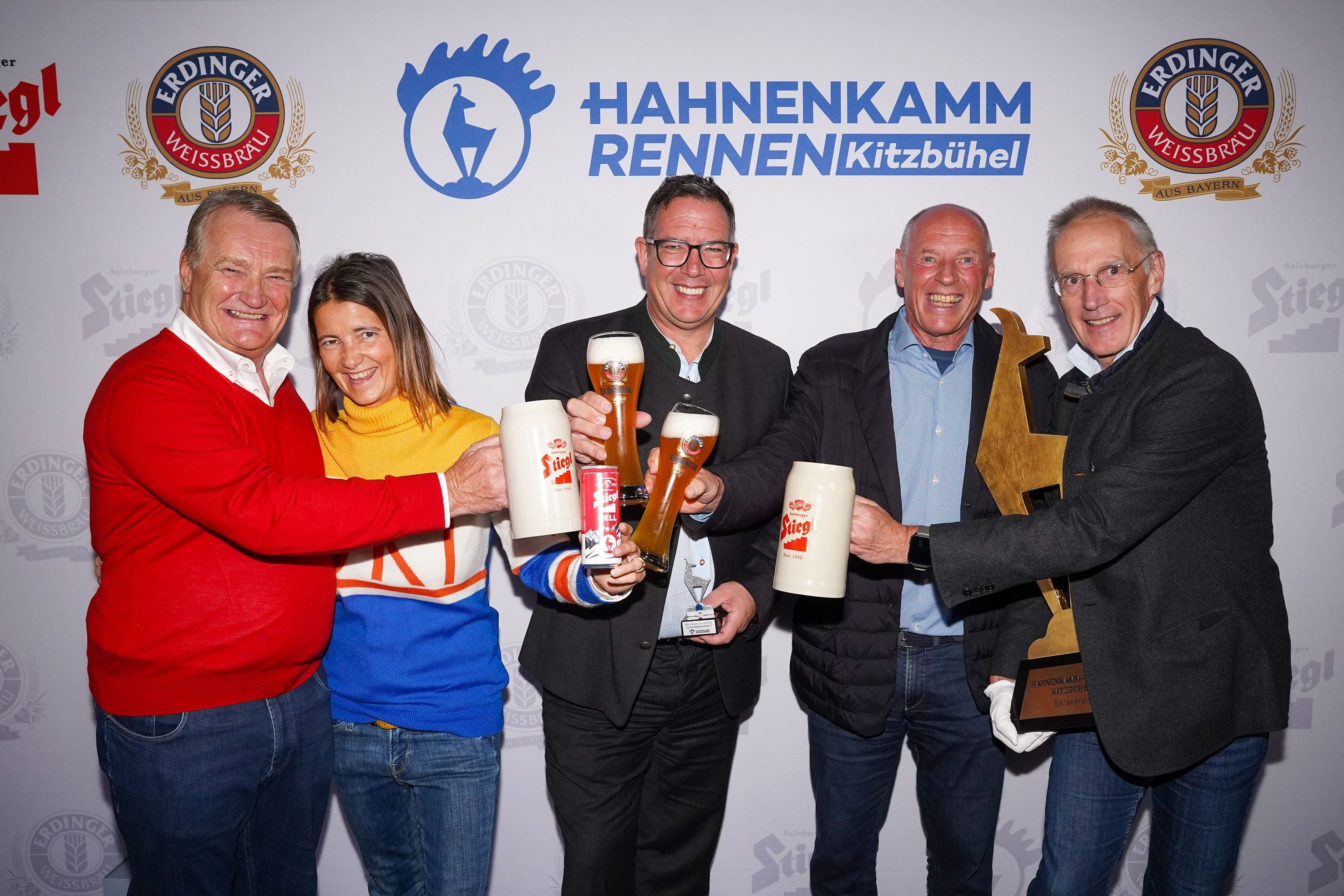 Stiegl-Eigentümer Heinrich Dieter und Alessandra Kiener mit Erdinger-Geschäftsführer Wolfgang Kuffner und Harti Weirather