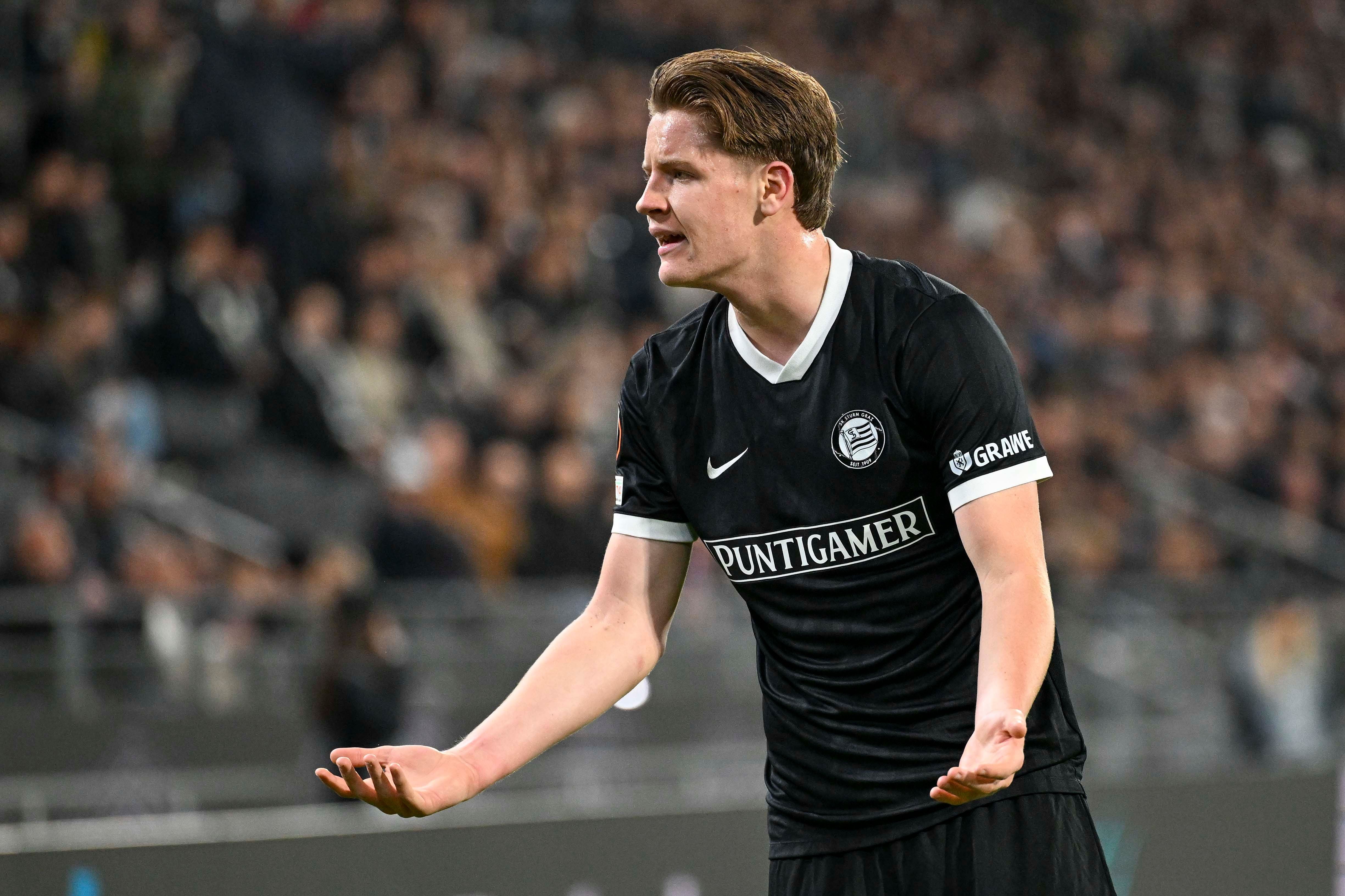 GRAZ,AUSTRIA,22.OCT.26 - SOCCER - UEFA Europa League, SK Sturm Graz vs Olympique de Marseille. Image shows Luca Weinhandl (Sturm). Photo: GEPA pictures/ Avni Retkoceri