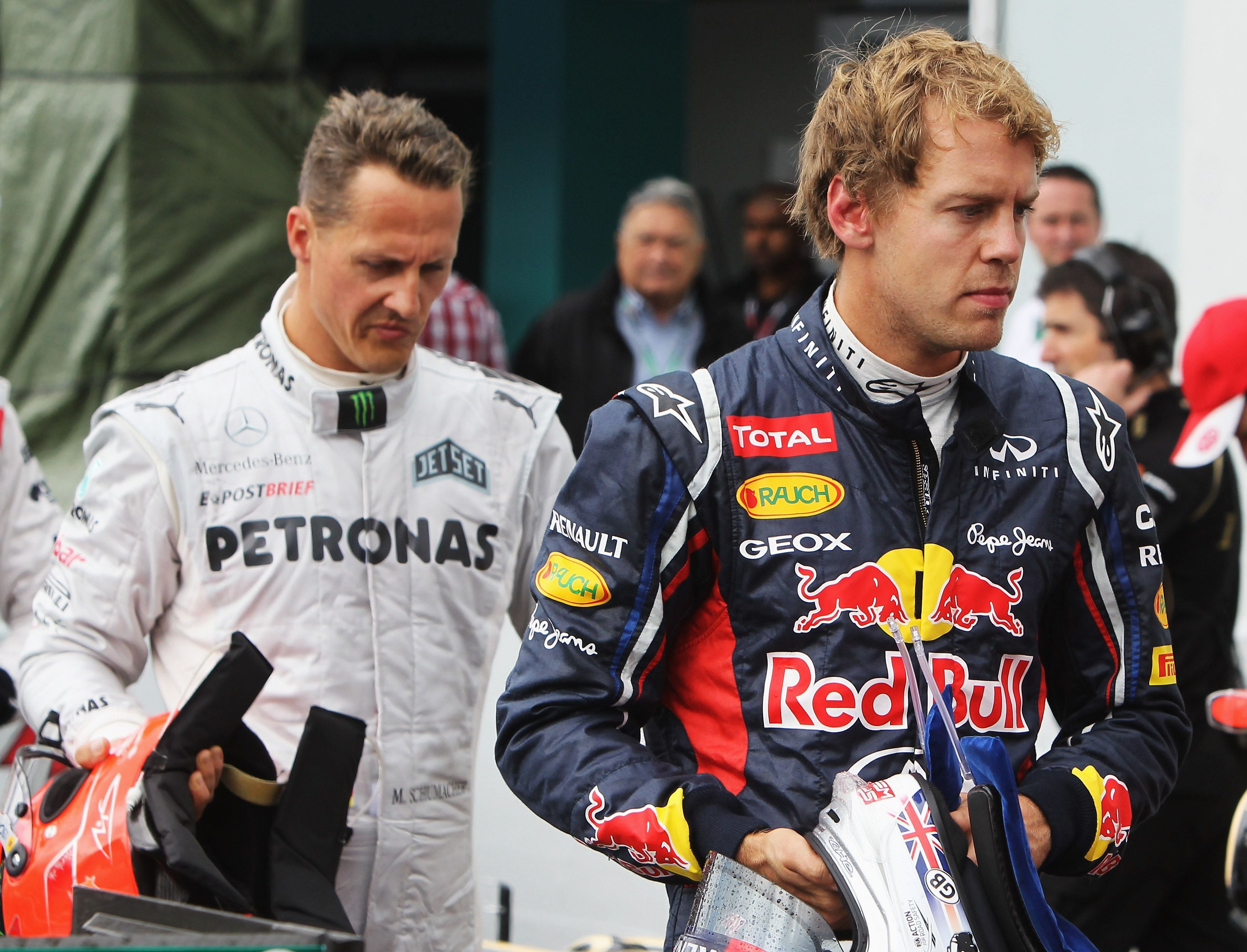 Sebastian Vettel und Michael Schumacher nach dem Qualifying beim Großen Preis von Deutschland 2012.