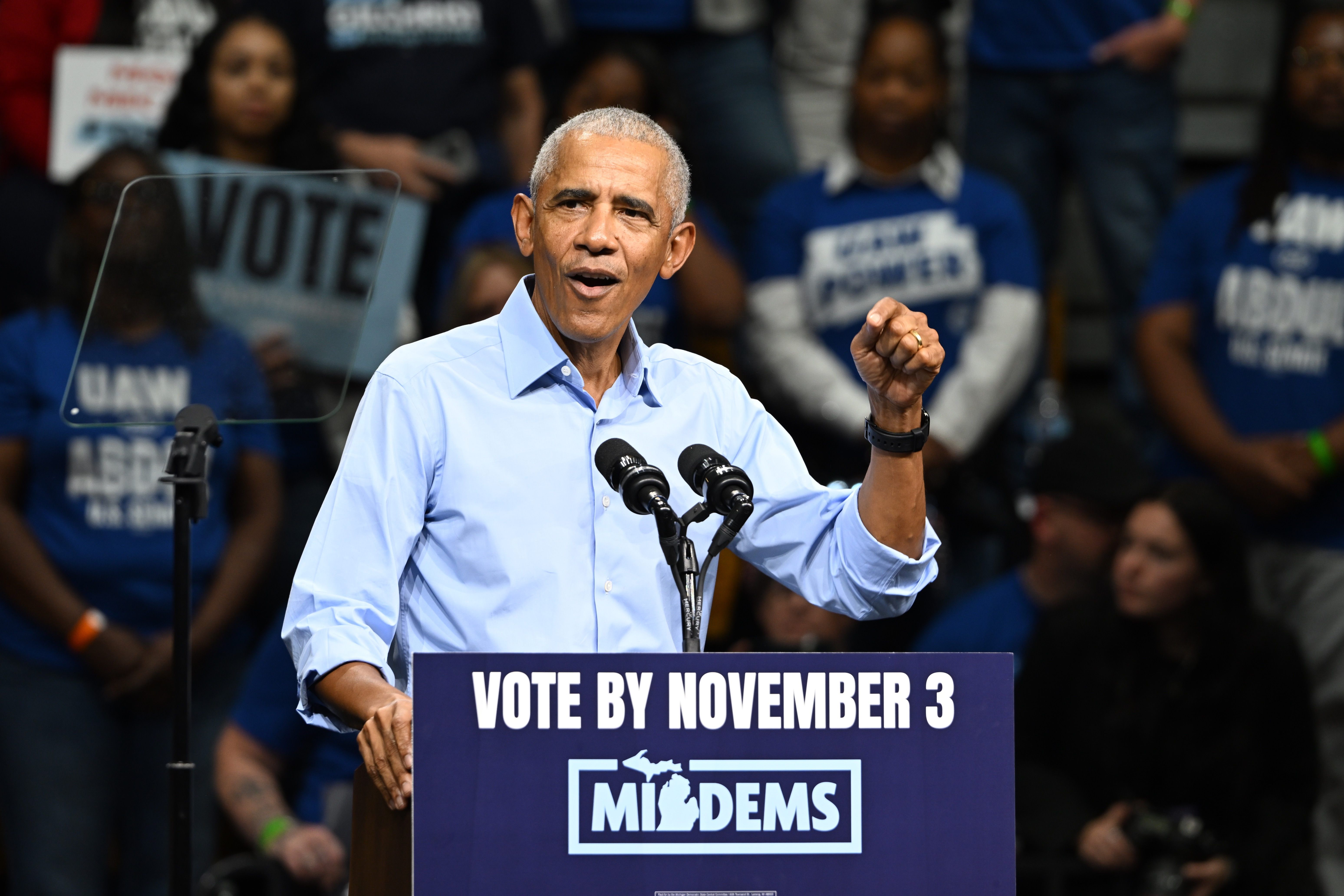 Barack Obama spricht auf einer Wahlkampfveranstaltung der Demokraten in Detroit, Michigan.