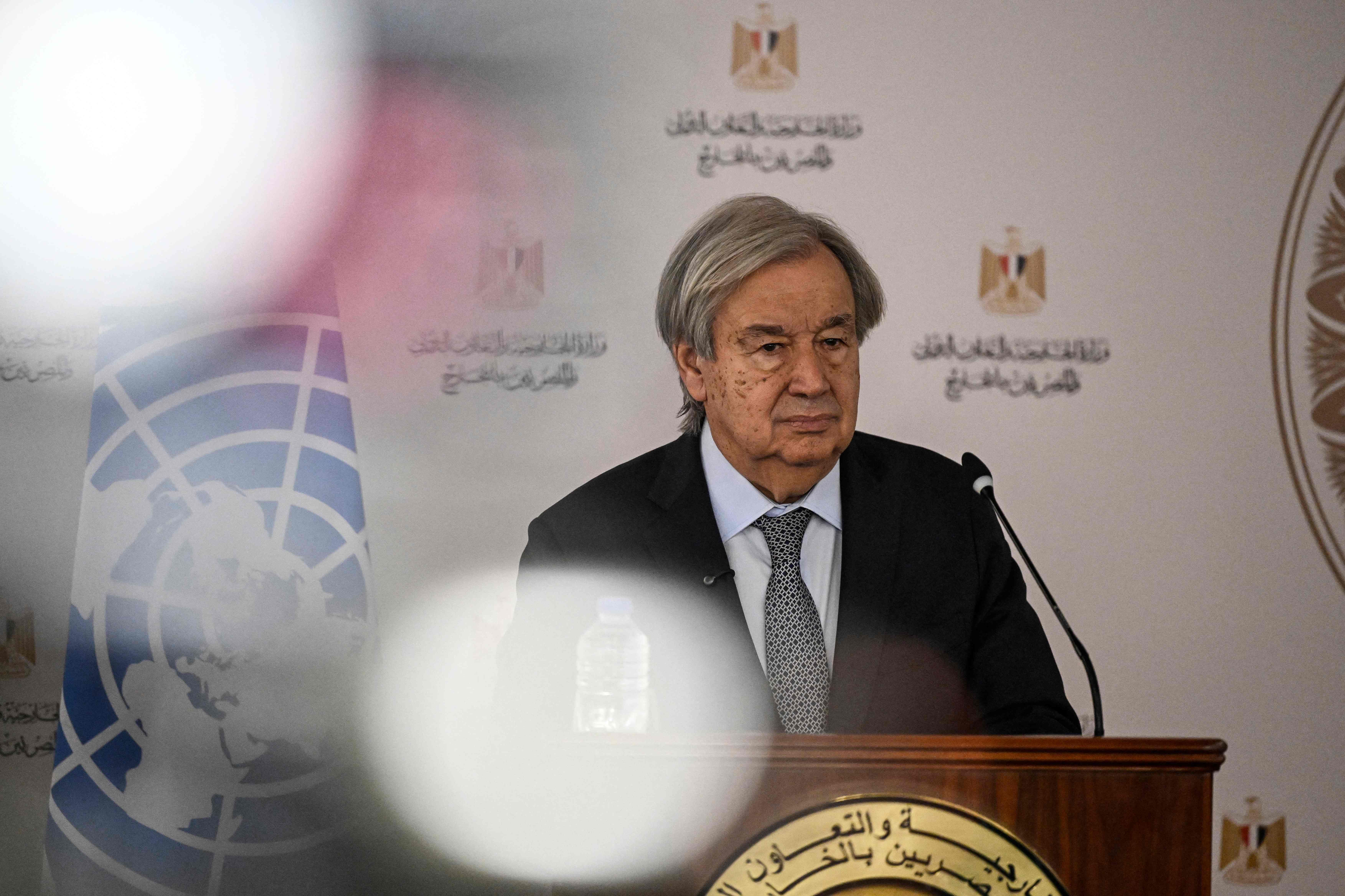 UN-Generalsekretär Antonio Guterres bei einer Pressekonferenz mit dem ägyptischen Außenminister.