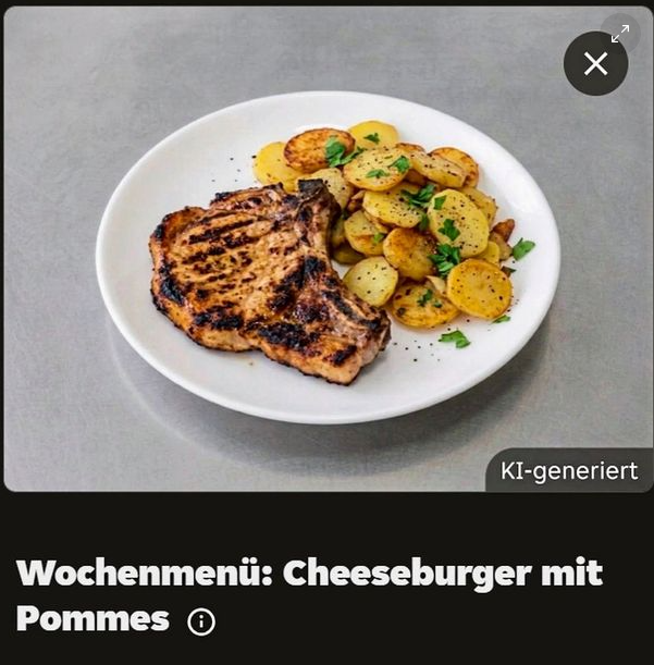 Ein gegrilltes Kotelett mit Bratkartoffeln auf einem weißen Teller.